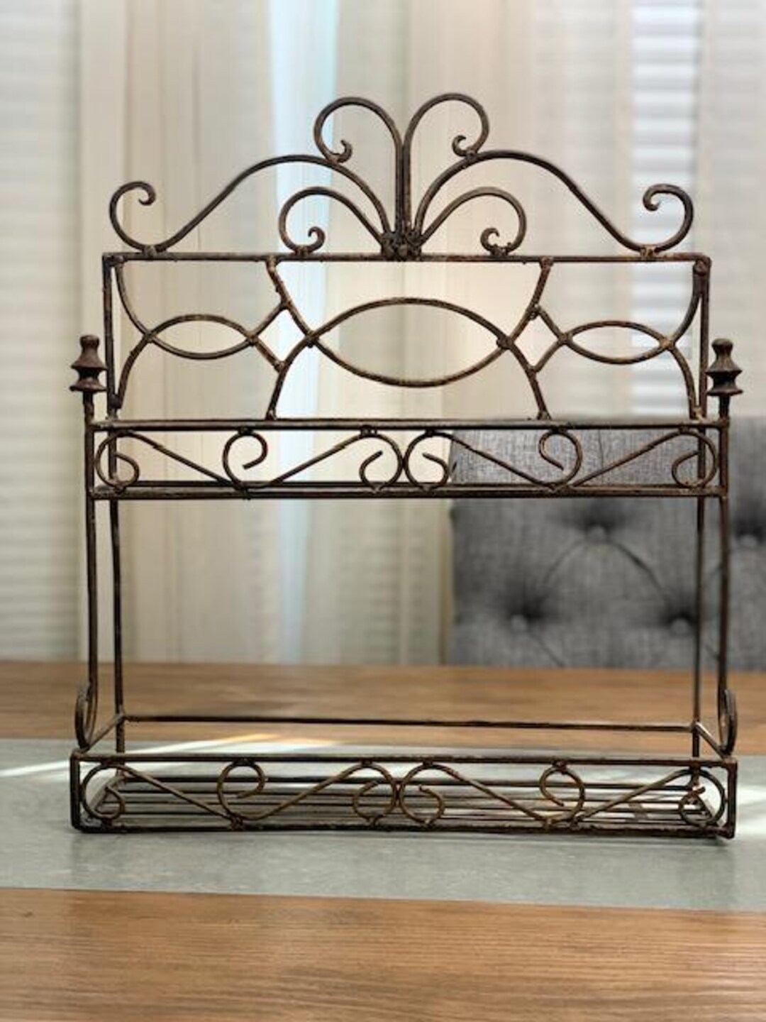 Wrought Iron 2 Tier Spice Rack Wall Shelf, Herb and Spice Rack, Rack ...