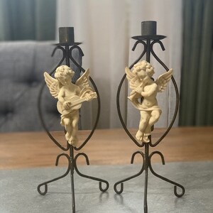 Vintage Homelite Cherub Angel Candlestick Holders, Candleholder, Hollywood-Regency, Metal Candleholder Pair,