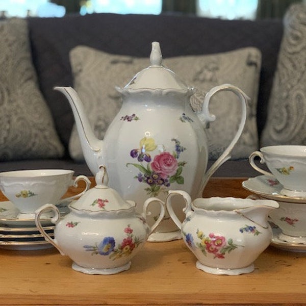 Lovely Vintage Handpainted Fine Porcelain Winterling Bavaria Teapot, Coffee Pot, Set for 3, Tea Pot, Tea Set, Bavaria Teapot Set,