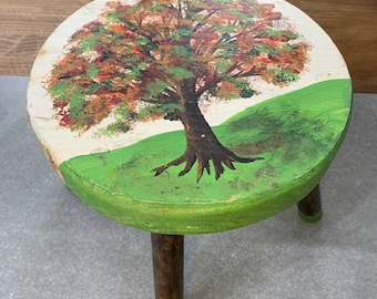 Adorable Small Vintage Handpainted Round Wooden Foot Stools, Benches & Stools, Ottoman, Farmhouse Decor, Cottage Core Decor, Colonial Home,