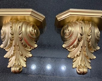 Vintage Homco Regency Rococo Gold Wall Shelf Acanthus Leaf Wall Shelf Sconces, Wall Decor,