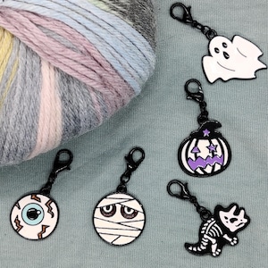 Bean Sí / Juego de marcadores de punto de Halloween / Marcadores de punto metálicos de Samhain para truco o trato / Regalos para tejedores