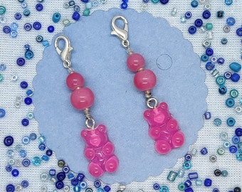 Stitch Marker Duo "Long Island Pink Tea" Gummy Bear Sweet Knitting and Crochet Stitch Marker Set Candy Progress Keeper | Knitting Marker