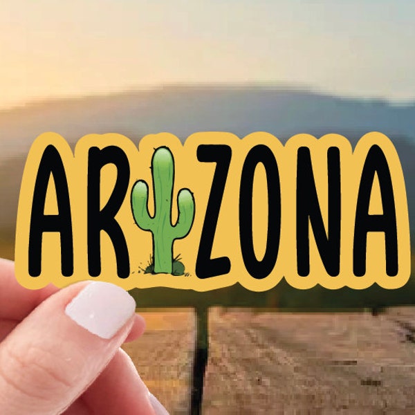 Arizona Cactus Sticker, Cactus Arizona Decal, Vacation Decal, State Sticker, Water Bottle Sticker, Laptop, Notebook, Phone Decal, Suitcase