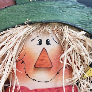 Happy Fall Outdoor Door Hanger Cecil Scarecrow CROW PATROL Wood Porch Greeter Large Autumn Colors Sign 20" T Personalize