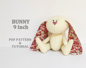 Bunny Plushie pattern  Rabbit Cuddly toy Cute Bunny Stuffed Animal Fluffy Rabbit PDF Patterns 9 inch