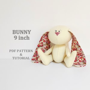 Bunny Plushie pattern  Rabbit Cuddly toy Cute Bunny Stuffed Animal Fluffy Rabbit PDF Patterns 9 inch