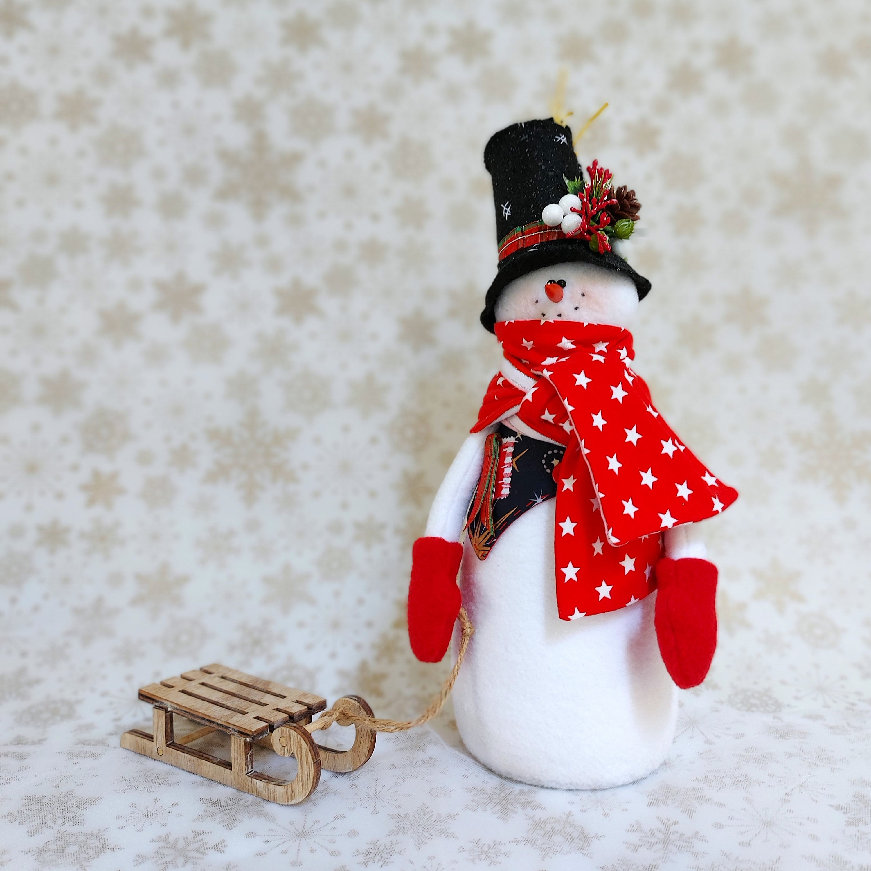 DIY Snowmen, Primitive Snowman Pattern to Sew Soft Toy, Stuffed