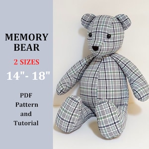 Memory Bear Pattern 14" and 18", Make Teddy Bear, Keepsake Bear Sewing Pattern