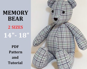 Memory Bear Pattern 14" and 18", Make Teddy Bear, Keepsake Bear Sewing Pattern