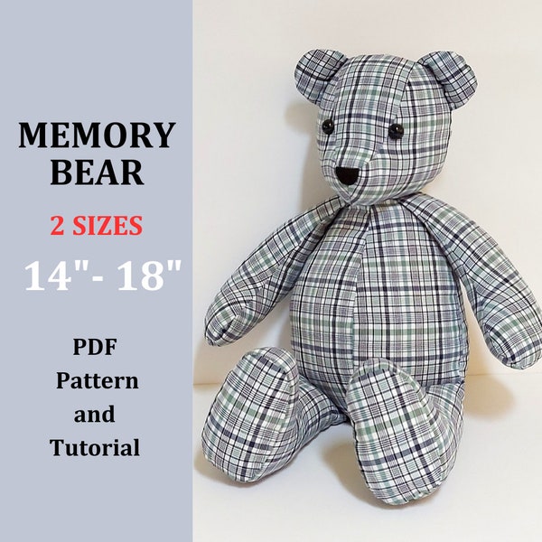 Patrón de oso de memoria 14" y 18", hacer oso de peluche, patrón de costura de oso de recuerdo