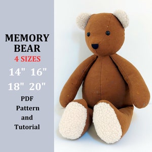 Memory Bear Pattern 14&quot;, 16&quot;, 18&quot; and 20&quot;, Make Teddy Bear, Keepsake Bear Sewing Pattern