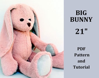 Big Bunny Plushie pattern Large rabbit Cuddly toy Cute Bunny stuffed animal Fluffy rabbit PDF Patterns 21 inch