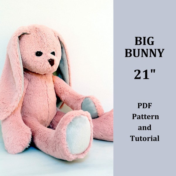 Big Bunny Pluszowy wzór Duży królik Przytulanka Śliczny króliczek wypchany zwierzę Puszysty królik PDF Wzory 21 cali