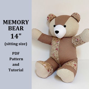 Patrón de oso de memoria 14", hacer oso de peluche, patrón de costura de oso de recuerdo