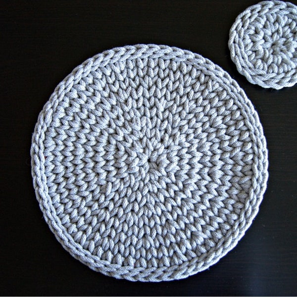 Podkładki okrągłe pod talerz i kubek ze sznurka bawełnianego - zestaw!