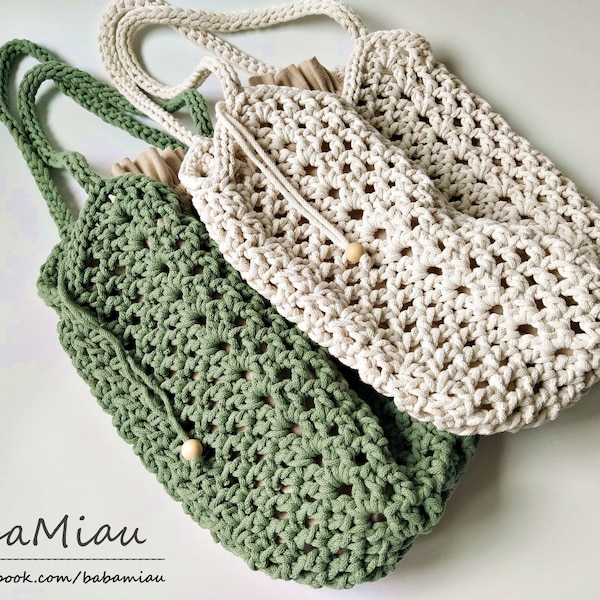 Torba ażurowa w stylu Boho szydełkowa ze sznurka bawełnianego/crochet bag boho style. kolory/colours