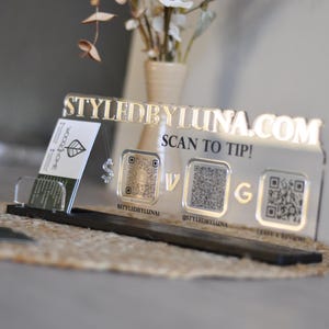 Letrero acrílico con múltiples códigos QR y soporte para tarjetas, código QR para letrero comercial, escanear para pagar, soporte acrílico para redes sociales