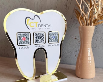 Reception QR Code Sign with Business Card Holder Custom Acrylic Desk Sign for Dental Office Front Desk Personalized Business Logo Sign