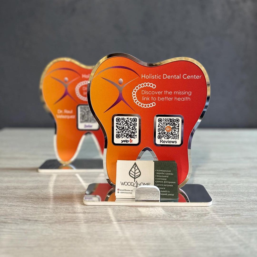 Tooth Signage Tooth Shape Dental Office Sign With Custom Logo & QR Codes | Acrylic ...