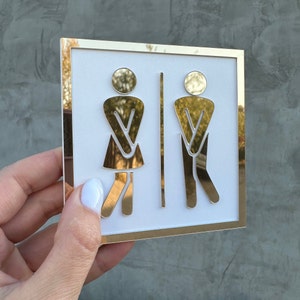 Acrylic Unisex Restroom Sign: Gold Modern Toilet Sign