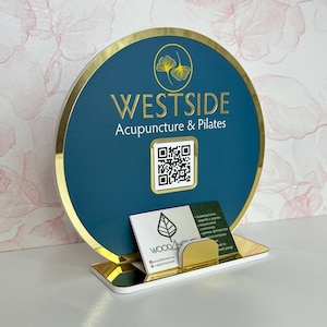 Rundes Acryl Qr Code Schild & Visitenkartenhalter mit mehreren QR Codes, Google Bewertung Ständer