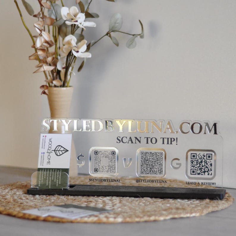 Custom Acrylic QR Code Business Sign With Card Holder - Etsy