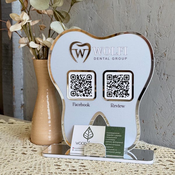 Personalized Tooth QR Code Sign with Logo Dental Office Decor