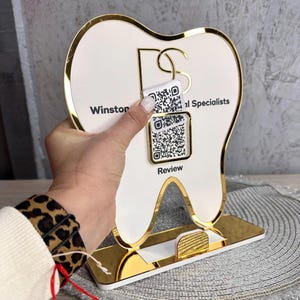 Panneau QR code avec porte-cartes de visite, clinique dentaire. Décoration d'entreprise pour cabinet de dentiste Support dentaire pour examen Google Review
