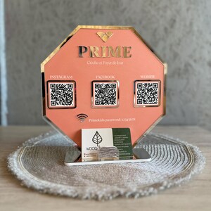 qr-code zeichen Acryl achteckiger Visitenkartenhalter mit QR-Code für Salon, persönlichem QR-Code und QR-Code für Zahlungen