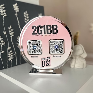 Letrero de código QR acrílico redondo y soporte de revisión de Google con múltiples códigos QR, letreros de códigos QR de escritorio
