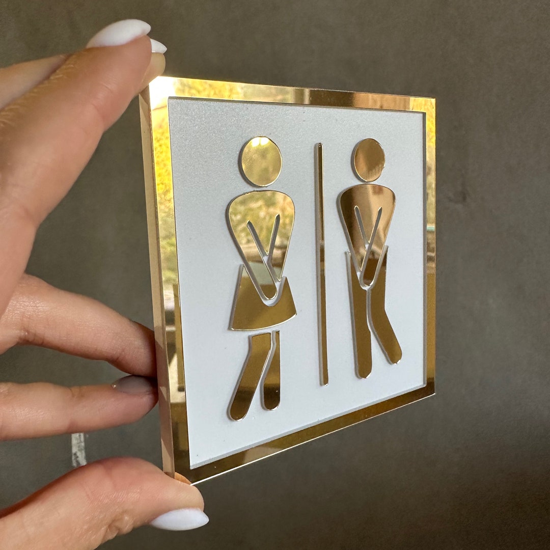 Wc Sign Classy Acrylic Bathroom Door Sign – Modern WC Restroom Sign, Gold Silver Male ...