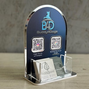 Porta tarjetas de presentación con códigos QR, organizador de escritorio, letrero, regalo de Galentine para mamá