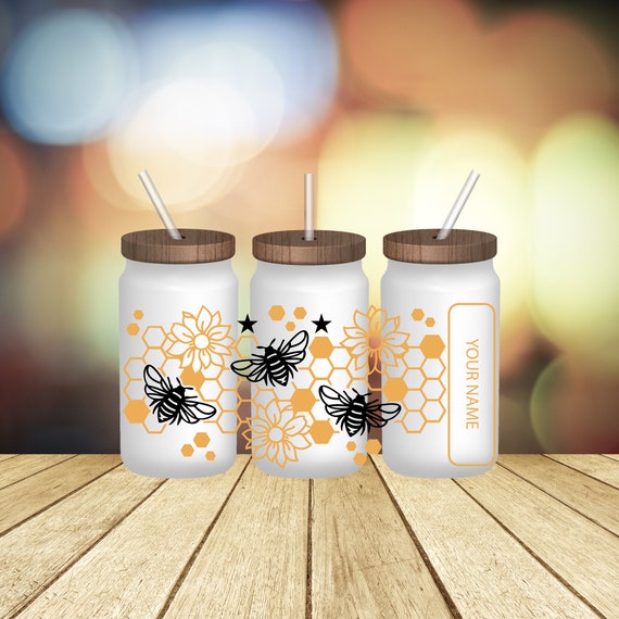 Bee Hive Beer Can Glass, Bee Beer Can Glass, Bee Coffee Glass, Iced Coffee  Cup, Iced Coffee Glass, Coffee Glass, Coffee Cup 
