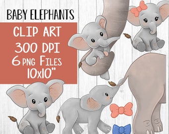 Baby Elephant clipart cute elephants clip art boy and girl clip art instant digital download pink bow