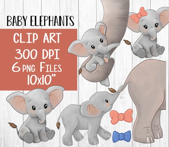 Baby Elephant clipart cute elephants clip art boy and girl clip art instant digital download pink bow