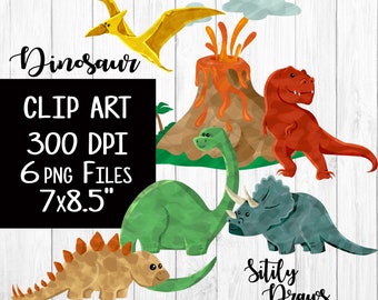 Dinosaur clipart t-rex dinosaurs volcano Tyrannosaurus Triceratops Brachiosaurus Stegosaurus Pterodactyl in red clip art digital download