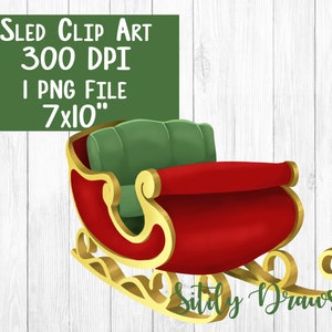 Santa's Sleigh holiday Sled clip art instant digital download red gold and green holiday ride, one horse and sleigh clipart Santa