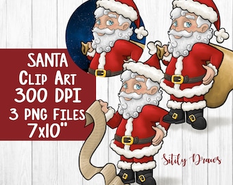 Santa clip art Christmas holiday clipart red bag of toys Santa's list with Santa Claus St. Nick clip art red instant digital download