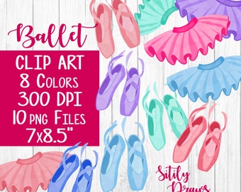 Ballet clipart with pink ballet shoes and tutu in pink red purple blue teal etc tu-tu dance art dancer clip art dancer digital download