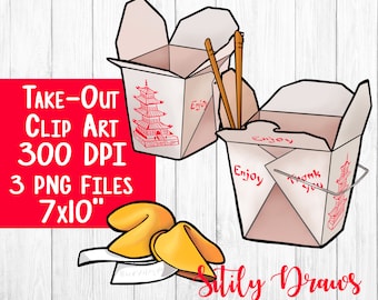 Chinese Food Take out clip art clipart take-out boxes of Asian food and fortune cookies instant digital download China Japanese