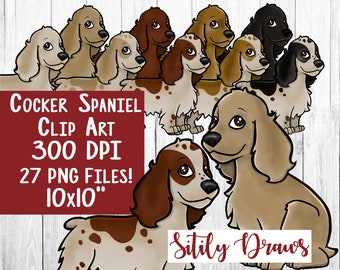 Cocker Spaniel clipart Springer Spaniel Buff Red Black clip art instant digital download sitting standing cute dog puppy designs 24 files