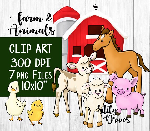 Farm Animal And Barn Clipart Cute Cartoon Baby Farm Animals Etsy