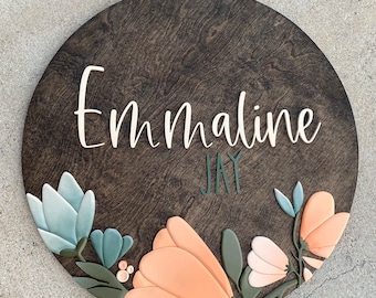 Boho Girl Name Sign, Custom 3D Name Sign, Round Name Sign, Boho Decor, Nursery Wall Art, Baby Shower Gift,  Girls Room Decor, Boho Nursery