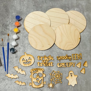 Halloween DIY Kit, DIY Halloween Decor, Unpainted Halloween Kit, Kids DIY Paint Kit, Kids Halloween Craft, Halloween Signs, Paint kit
