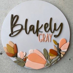 Floral Nursery Name Sign, Baby Name, Custom Boho Nursery Name Sign, Nursery Sign,  Floral Round Name Sign, Round Name Sign, Custom Sign