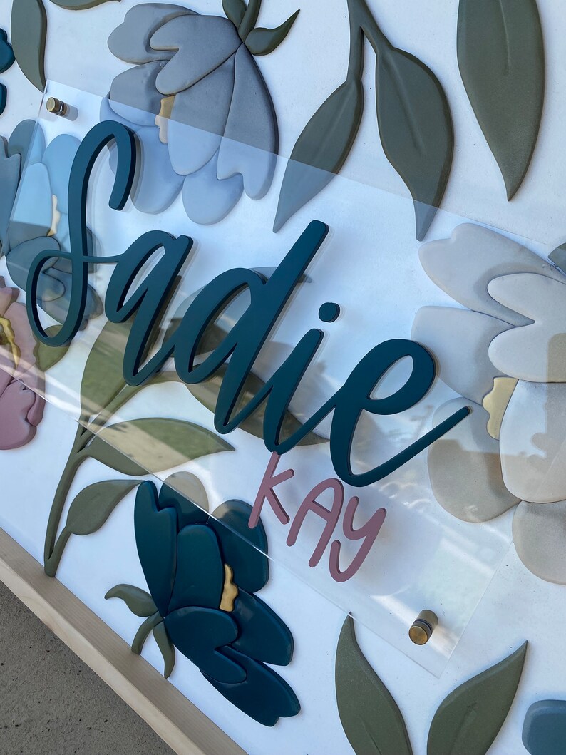Personalized Floral Nursery Sign, 24"x36 Nursery Name Sign, 3D Name ...