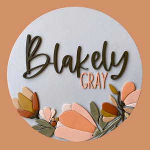 Boho Floral Nursery Name Sign, Baby Name Sign, 3d Wood Sign, Boho Nursery Name Sign, Nursery Sign,  Floral Round Name Sign, Round Name Sign