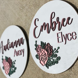 Nursery Name Sign, 3D Custom Name Sign, Round Name Sign, Baby Name Sign, Nursery Decor, Crib Sign, Baby Shower Gift, Baby Girl Name, Flowers