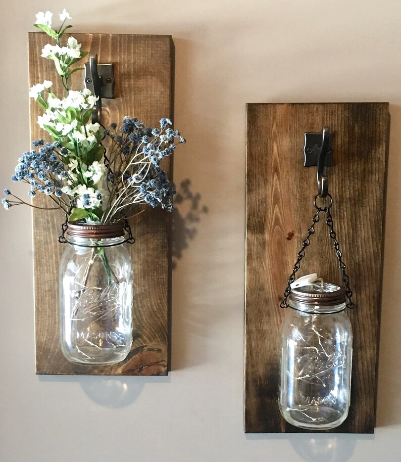 Large Rustic Mason Jar Wall Sconces With Firefly Lights - Etsy